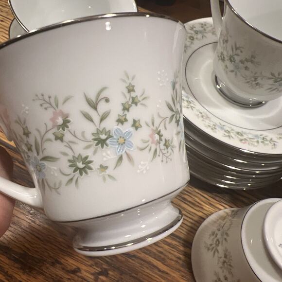 14 PIECE Noritake SAVANNAH 2031 FOOTED Cups & Saucers NM! Platinum Trim 6" - Picture 4 of 11